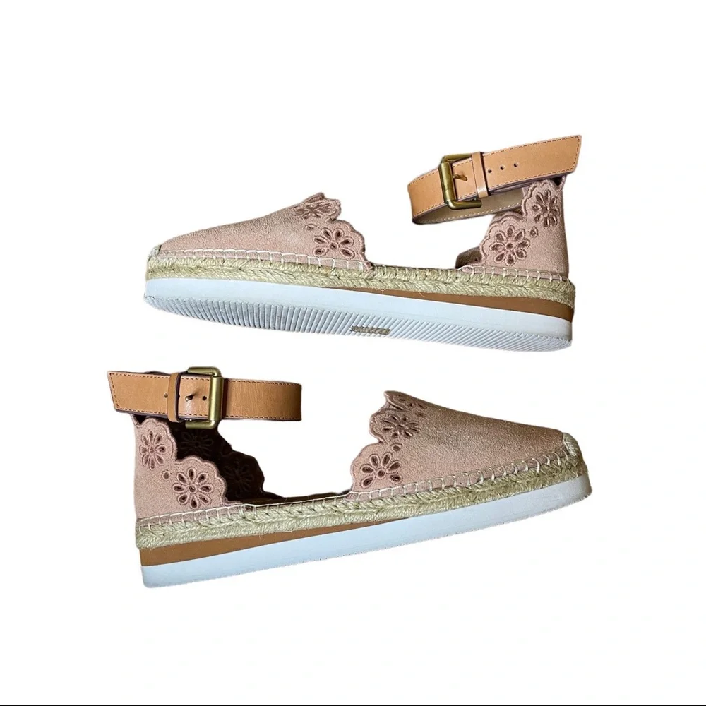 See by Chloe Pink Glyn Floral Laser Cut Espadrille Flat